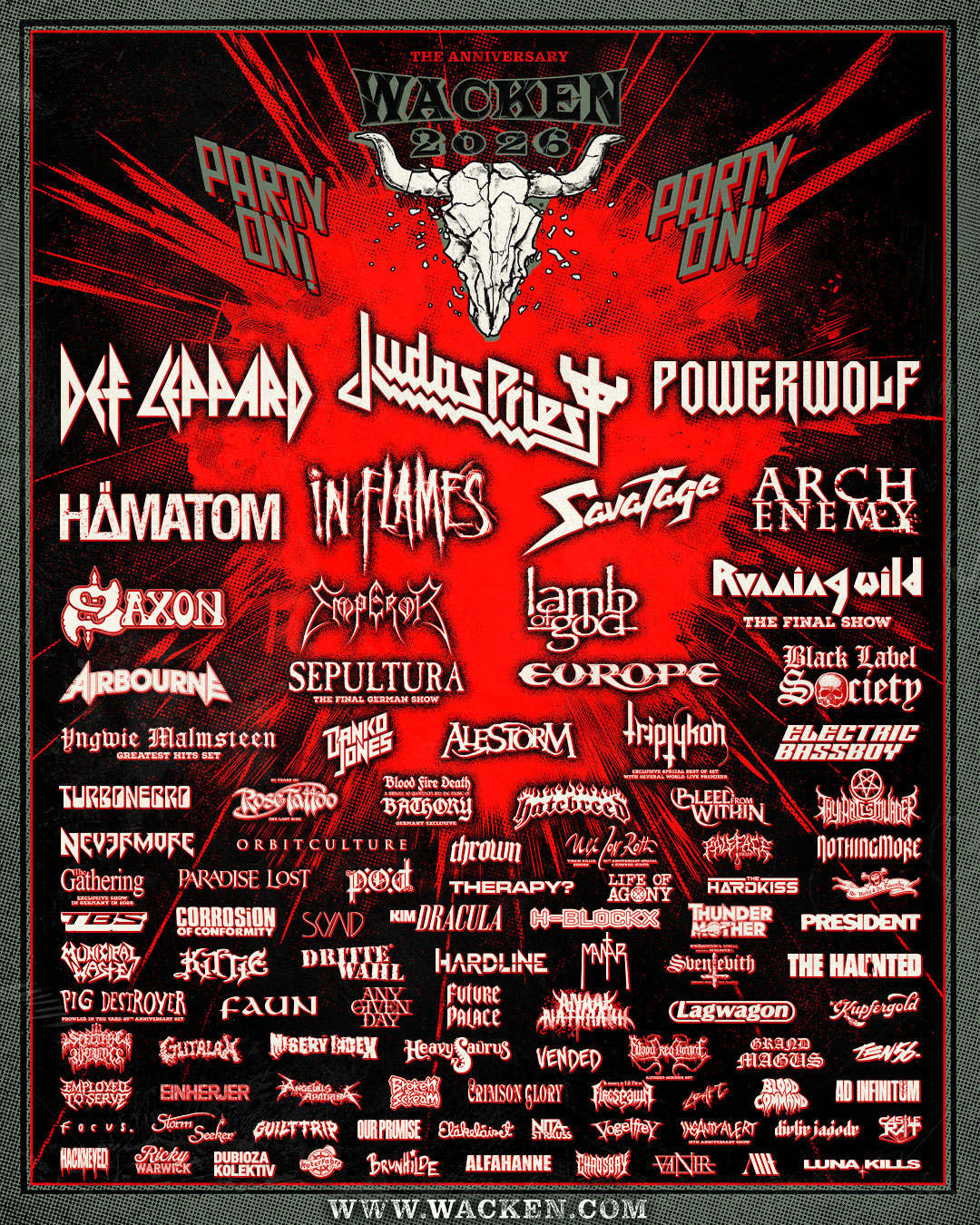 FESTIVALS METAL EN EUROPE - AFFICHE WACKEN OPEN AIR 2026 - AGENDA METAL WTR MAG
