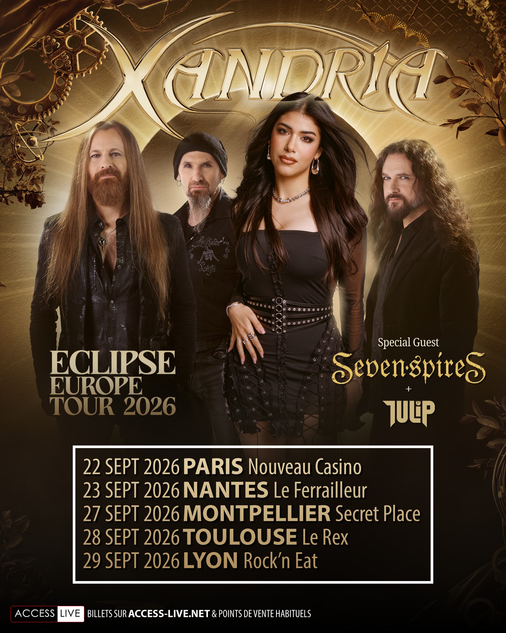 CONCERTS AURA : Septembre 2026 - Affiche XANDRIA + SEVEN SPIRES - Agenda WTR MAG
