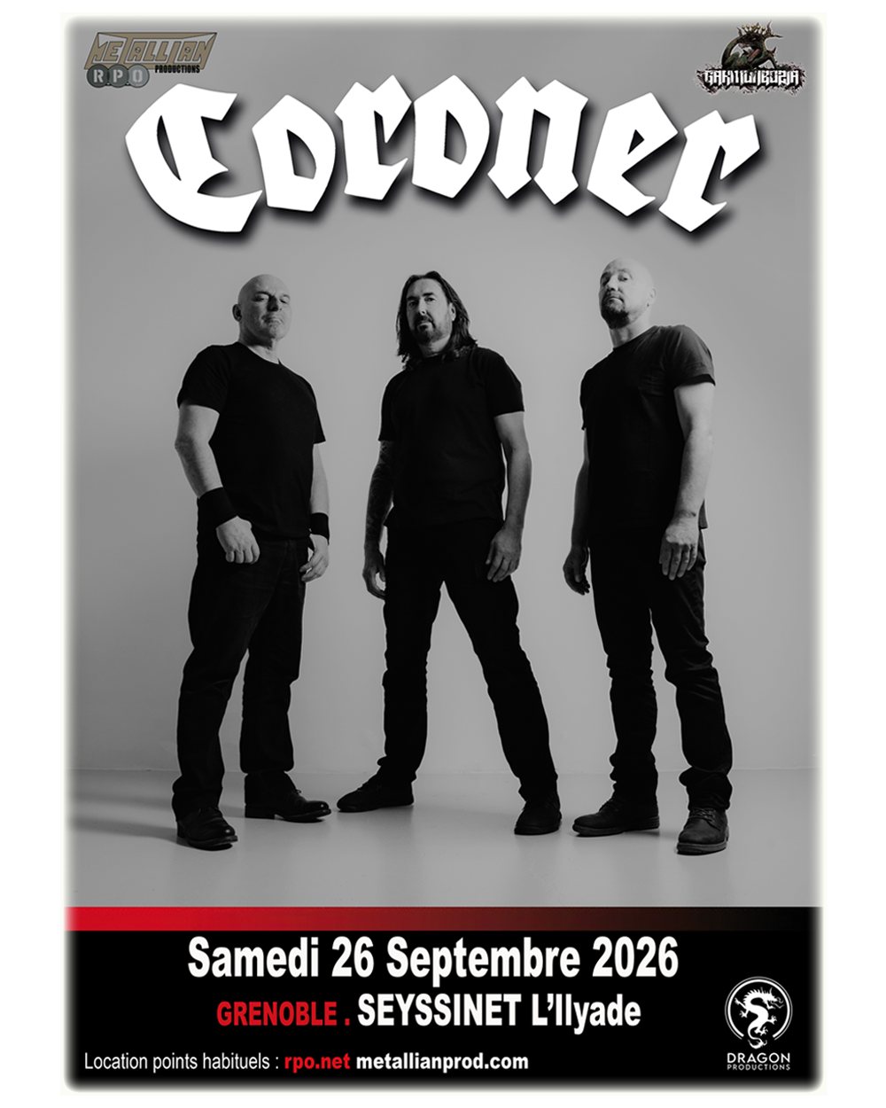 CONCERTS AURA : Septembre 2026 - Affiche CORONER à l'Ilyade - Agenda WTR MAG