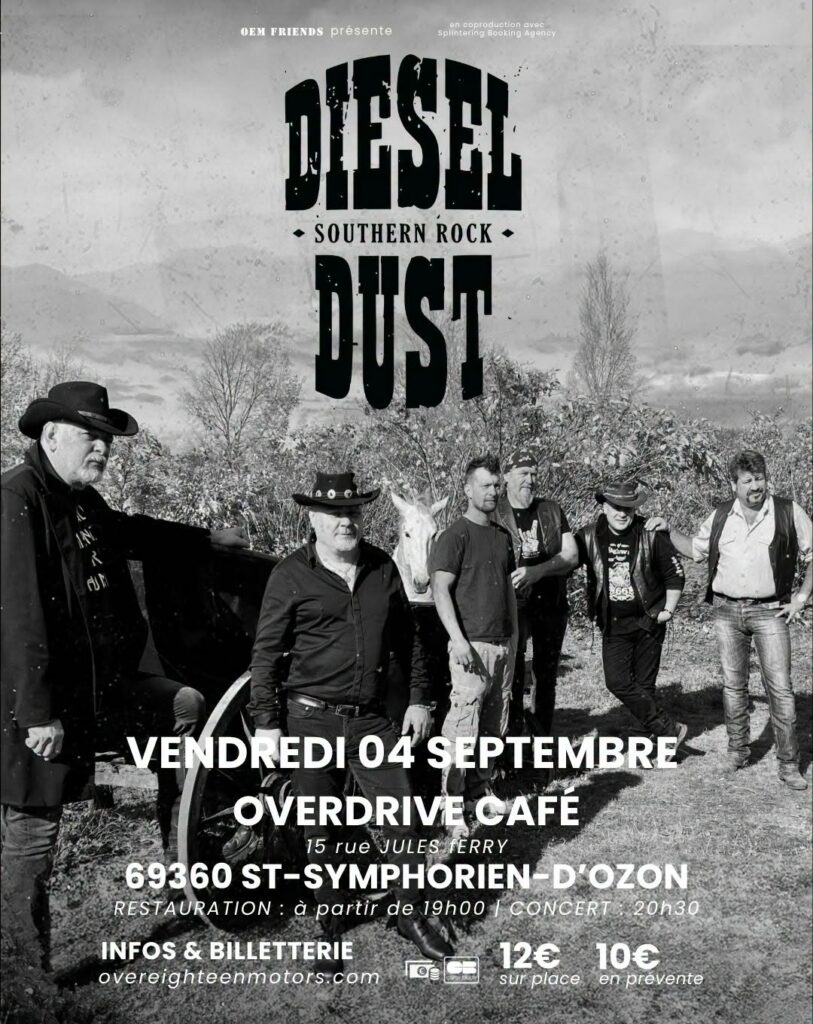 CONCERTS AURA : Septembre 2026 - Affiche DIESEL DUST à l'Overdrive Café - Agenda WTR MAG