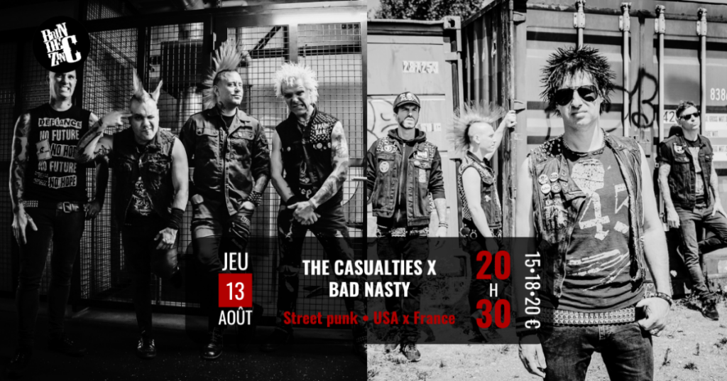 CONCERTS AURA : Août 2026 - Affiche THE CASUALTIES + BAD NASTY au BRIN DE ZINC - Agenda WTR MAG