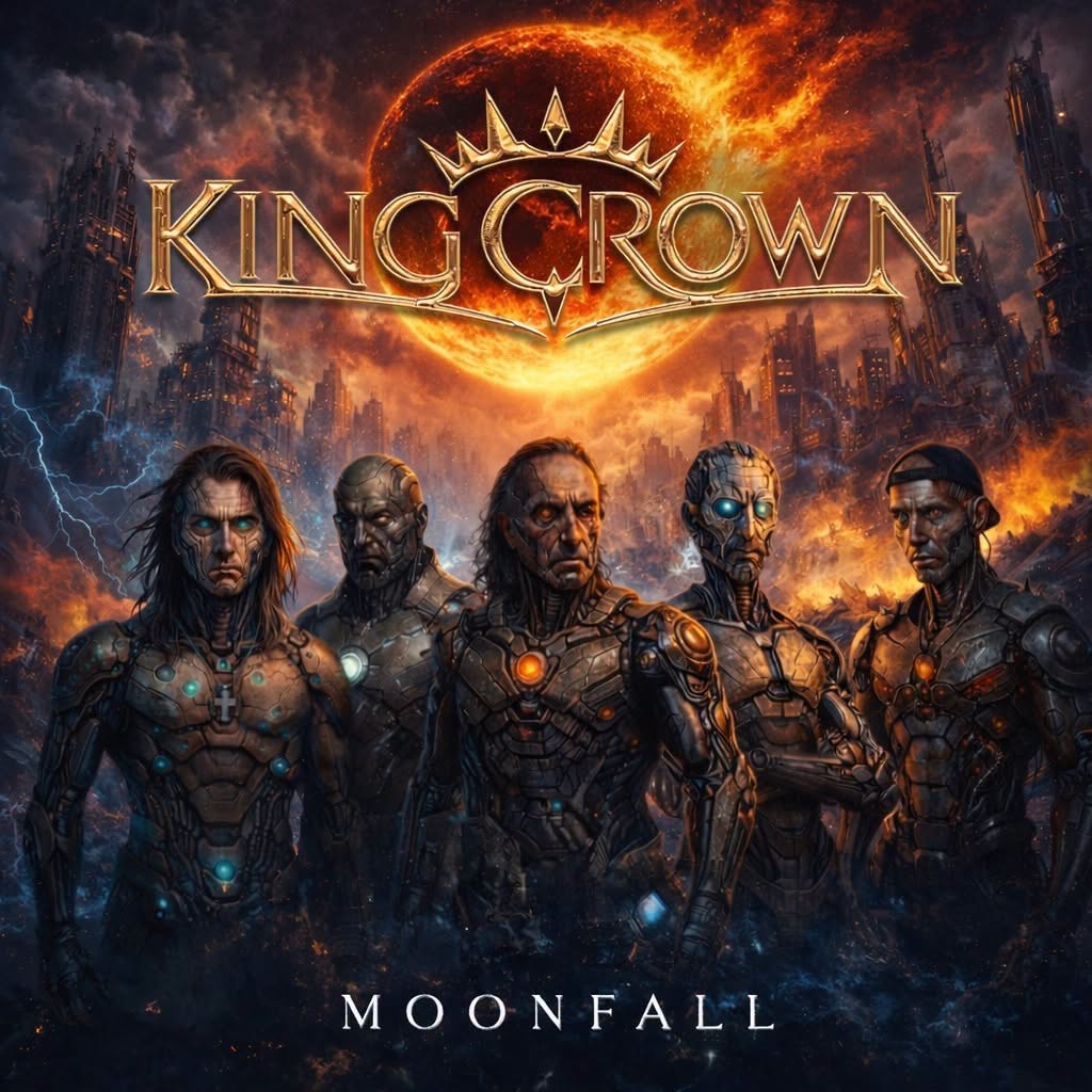 Pochette de l'album de KINGCROWN, Moonfall sorti en septembre 2026 chez Rockshots Records. Chronique WTR MAG