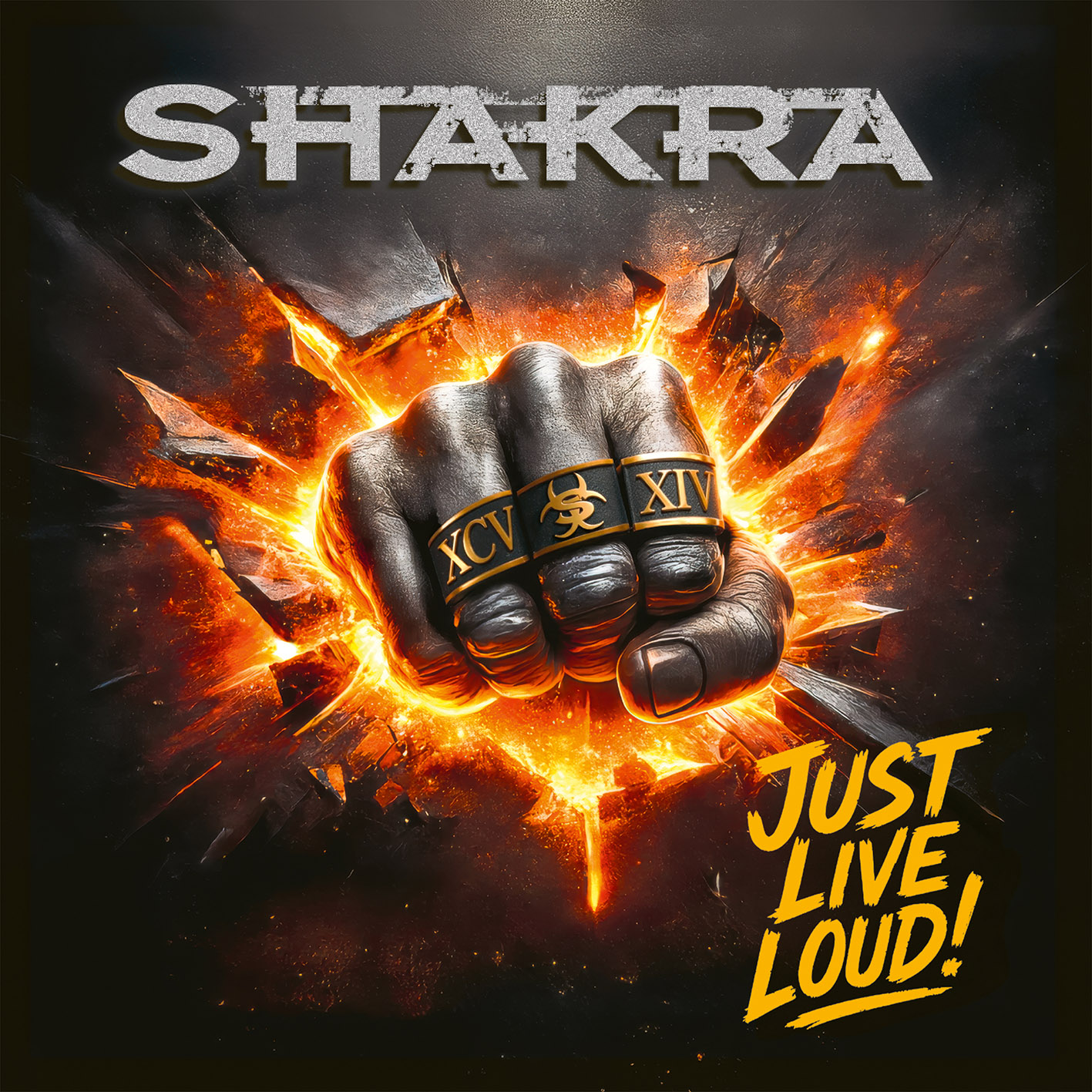 Pochette de l'album de SHAKRA, Just Live Loud ! sorti en septembre 2026 chez Frontiers Music. Chronique WTR MAG