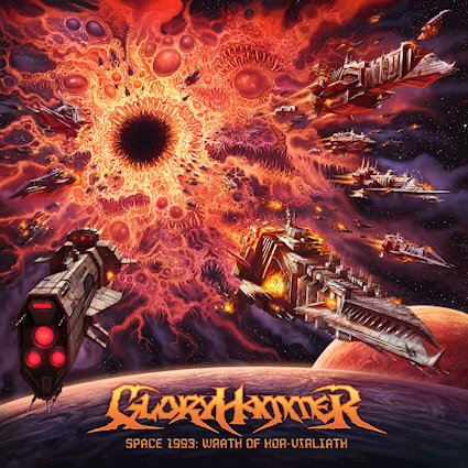 Pochette de l'album de GLORYHAMMER, Space 1993 : Wrath of Kor-Virliath sorti en octobre 2026 chez Napalm Records. Chronique WTR MAG