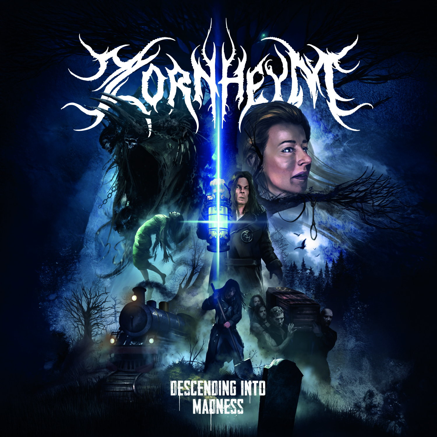 Pochette de l'album de ZORNHEYM, Descending into Madness sorti en octobre 2026 chez Noble Demon Records. Chronique WTR MAG